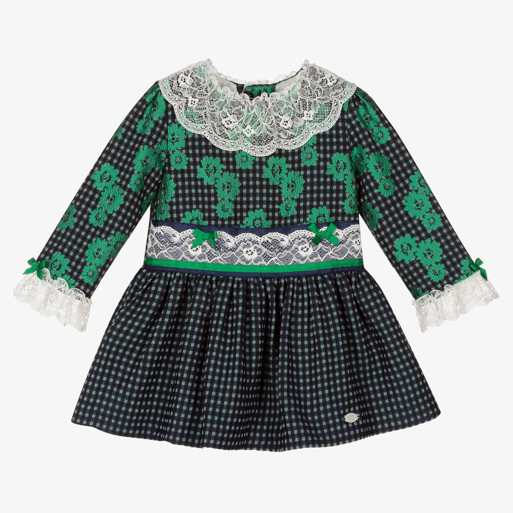Miranda - Navy Blue & Green Check Dress | Childrensalon