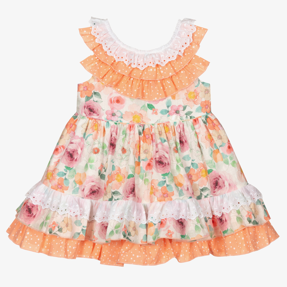 Miranda - Оранжево-розовое платье с цветами  | Childrensalon