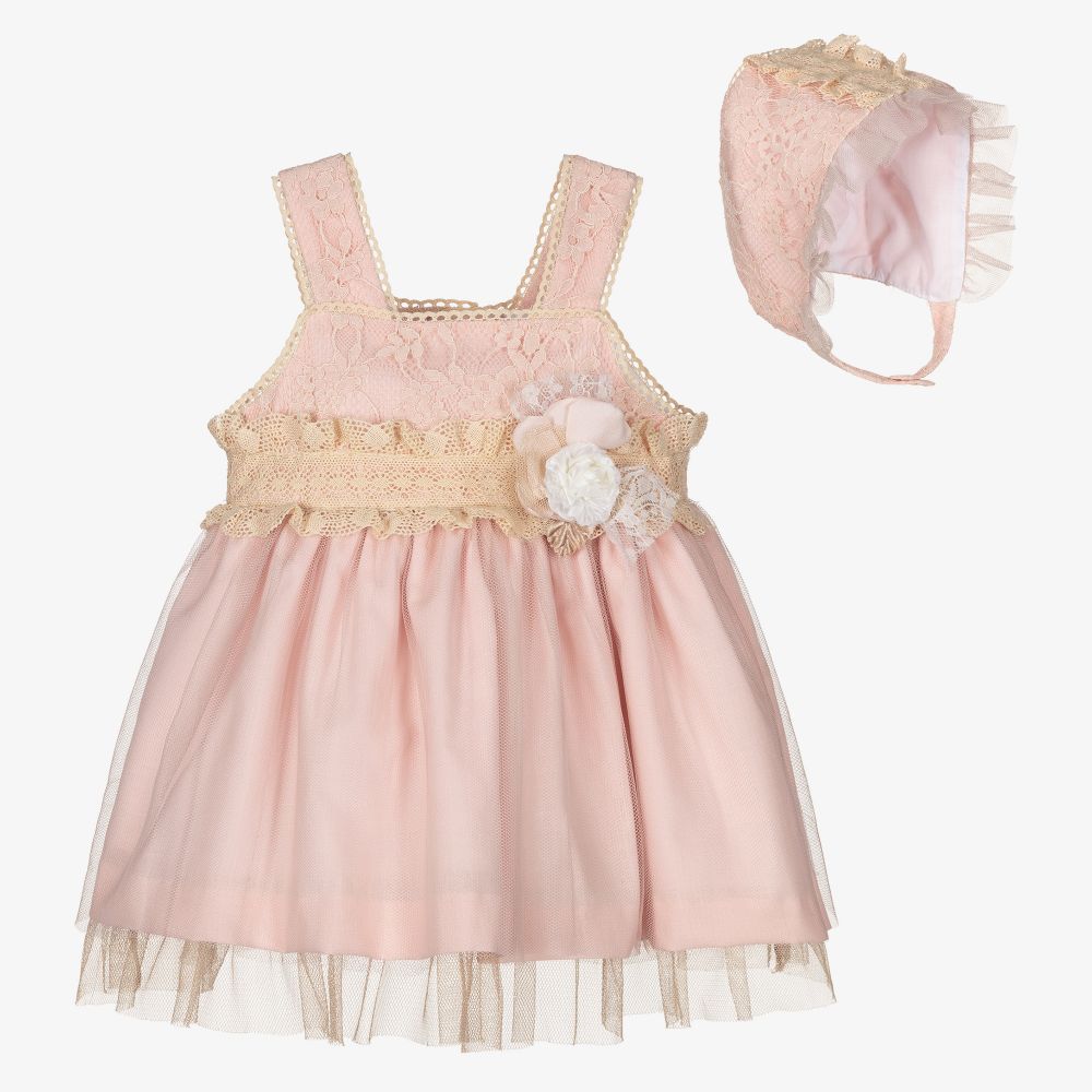 Miranda-طقم فستان تول ودانتيل لون زهري وبيج | Childrensalon Outlet