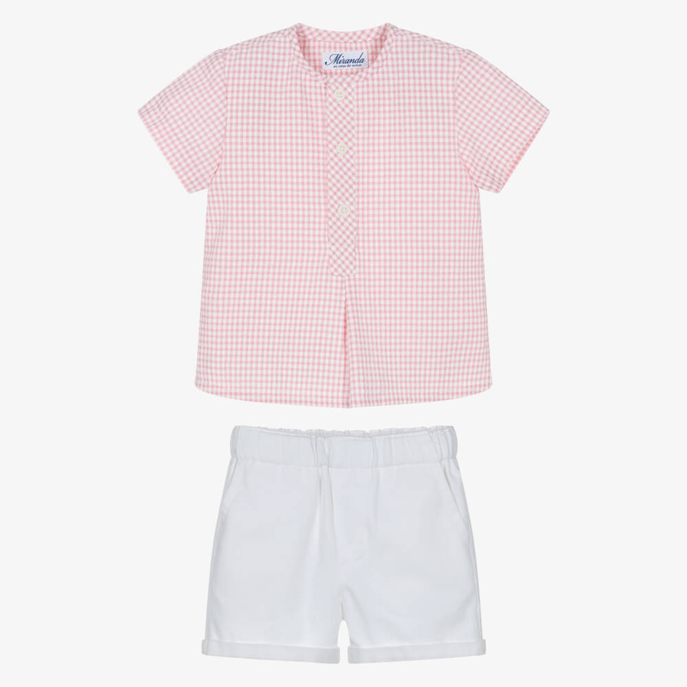 Miranda-Pink Check Shirt And Short Set | Childrensalon Outlet