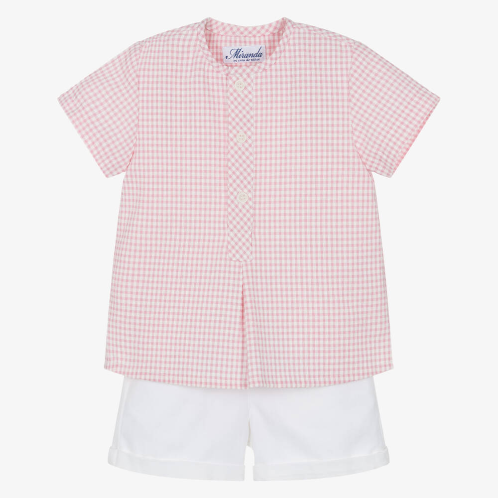 Miranda-Pink Check Shirt And Short Set | Childrensalon Outlet