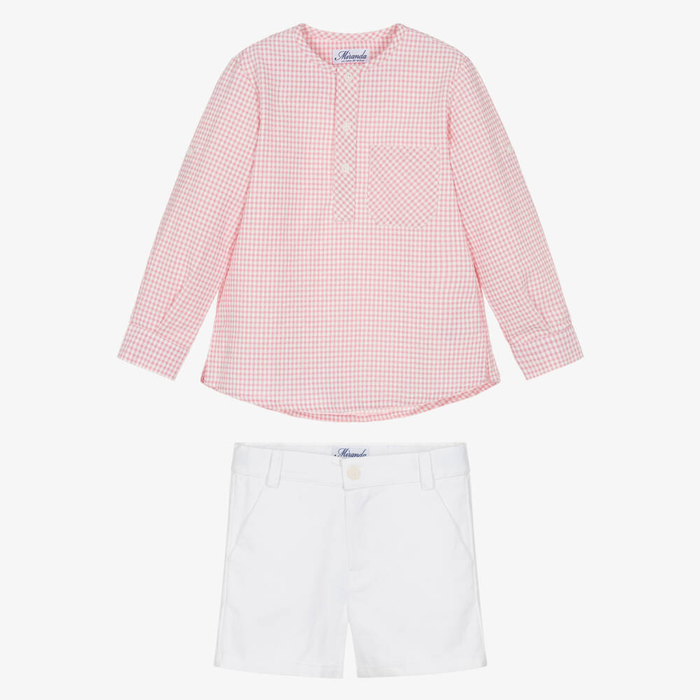 Miranda-Pink Check Shirt And Short Shirtset | Childrensalon Outlet