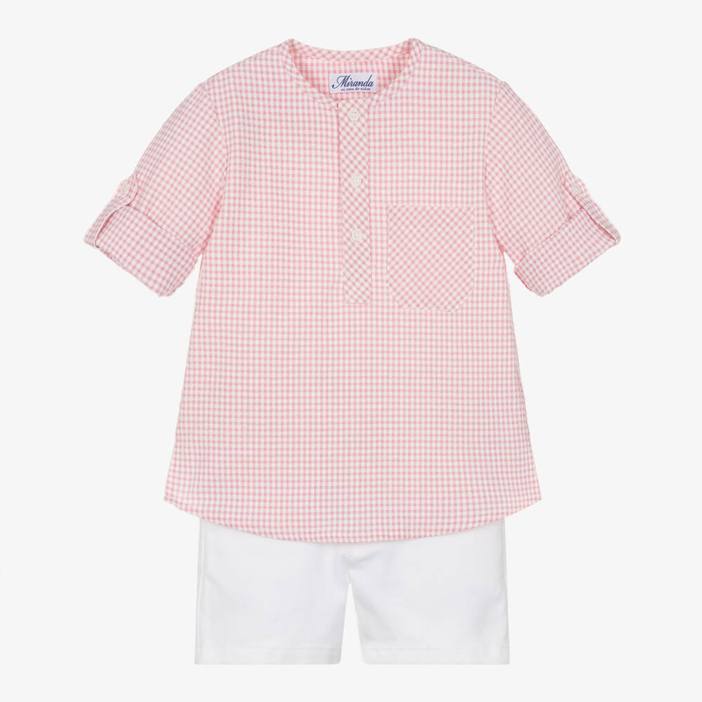 Miranda-Pink Check Shirt And Short Shirtset | Childrensalon Outlet