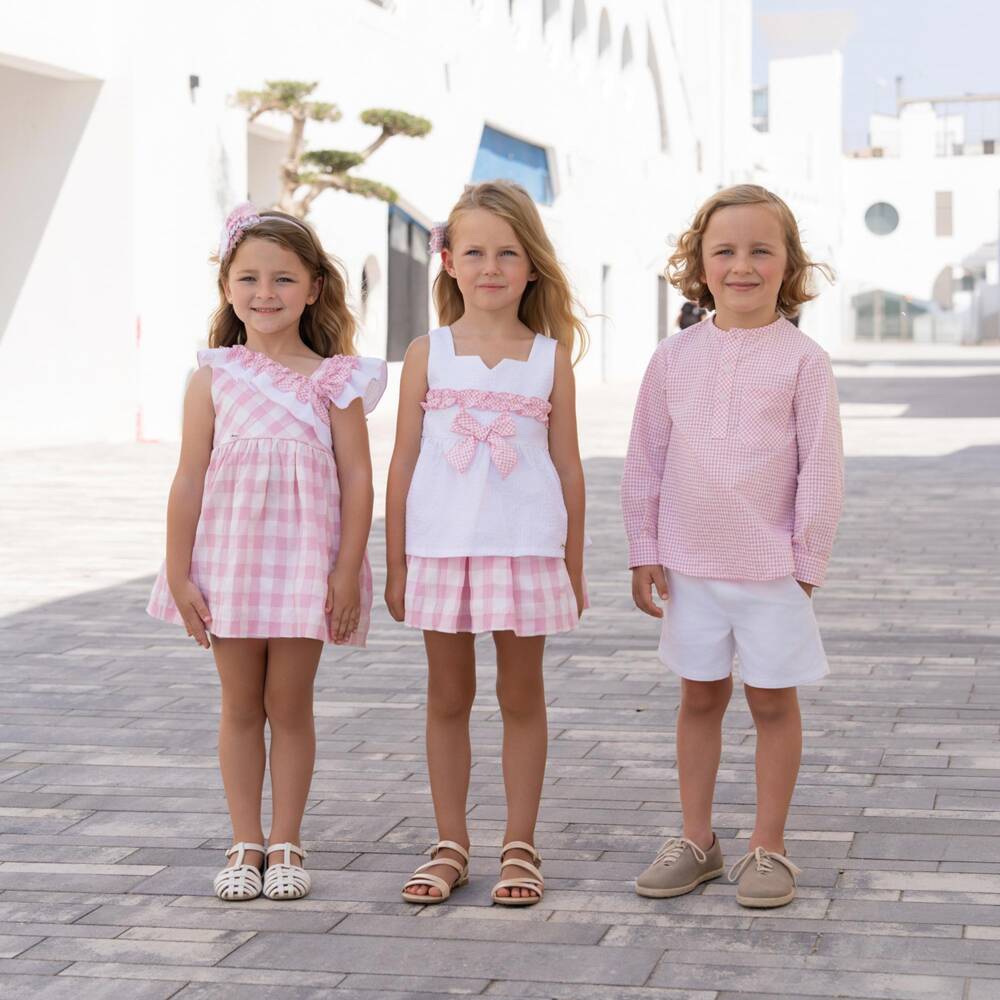 Miranda-Pink Check Shirt And Short Shirtset | Childrensalon Outlet