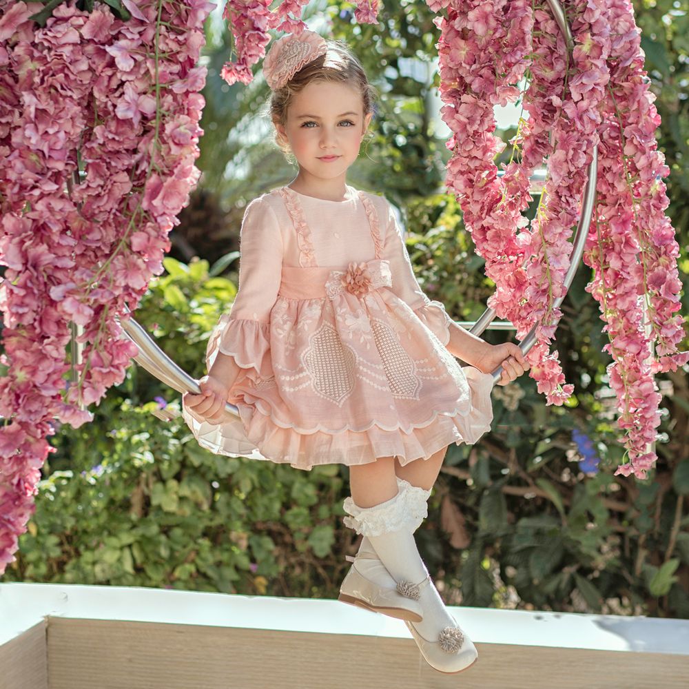 Miranda - Vestido rosa de algodón evasé | Childrensalon Outlet