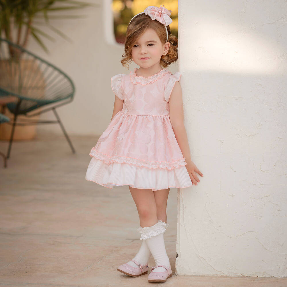 Miranda-Розовое жаккардовое платье с бабочками | Childrensalon Outlet