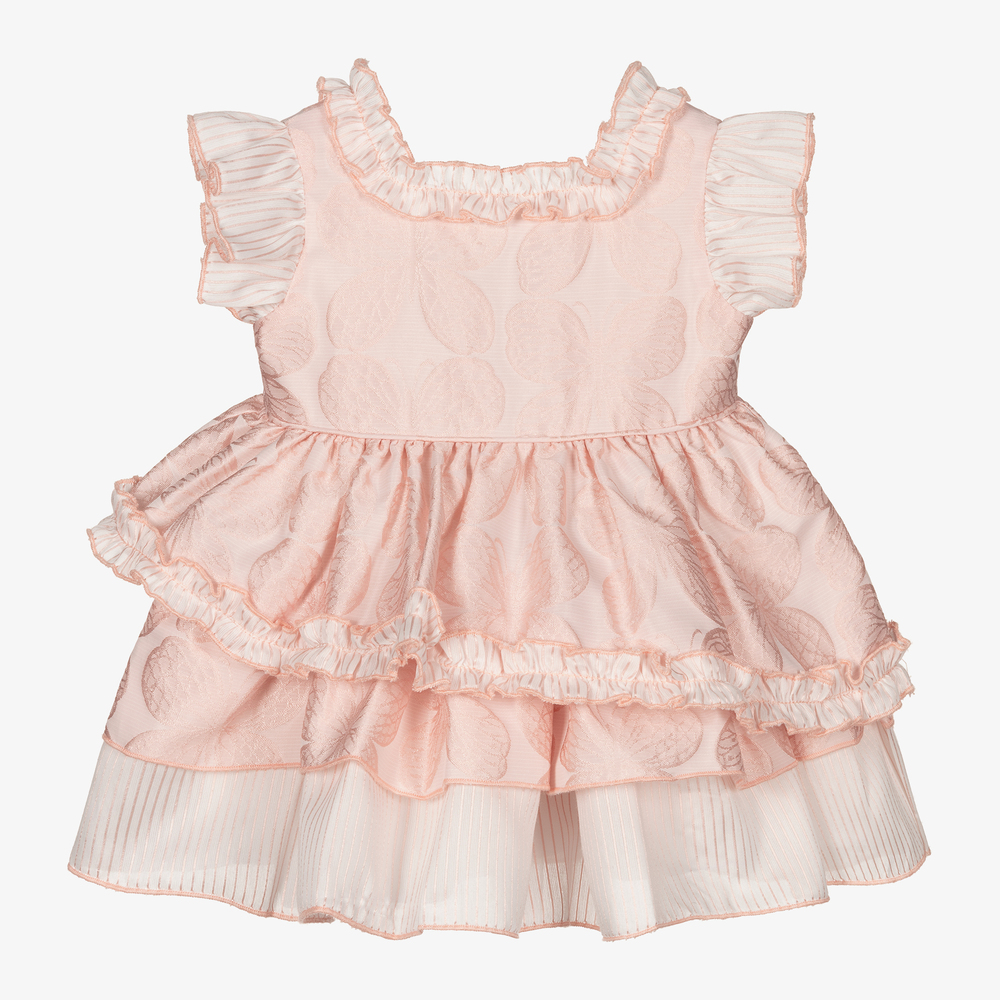 Miranda - Robe rose en jacquard à volants  | Childrensalon