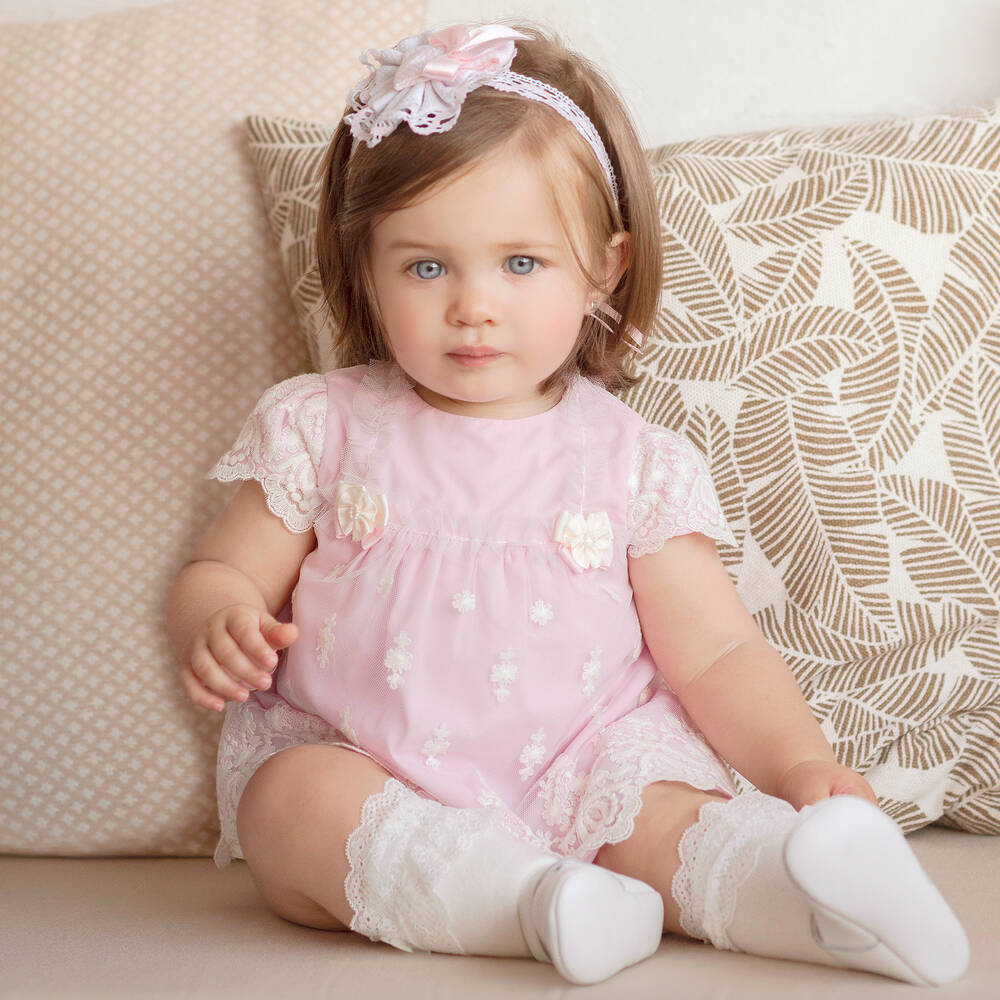Miranda Pink Lace Baby Dress Set