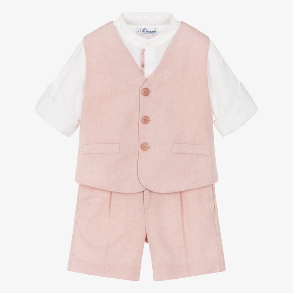 Miranda-Pink Shirt Short Waistcoat Set | Childrensalon Outlet
