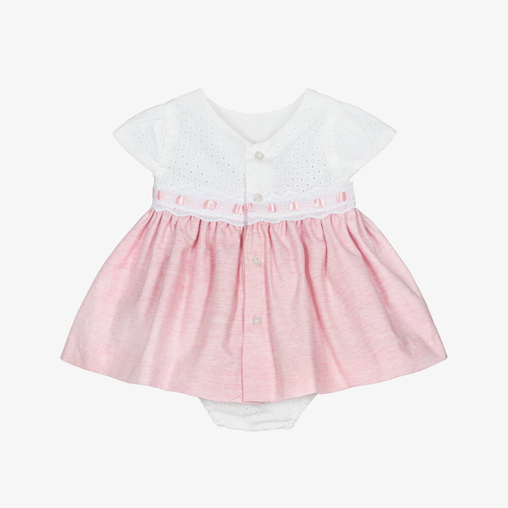 Miranda-Pink & White Embroidered Dress | Childrensalon Outlet