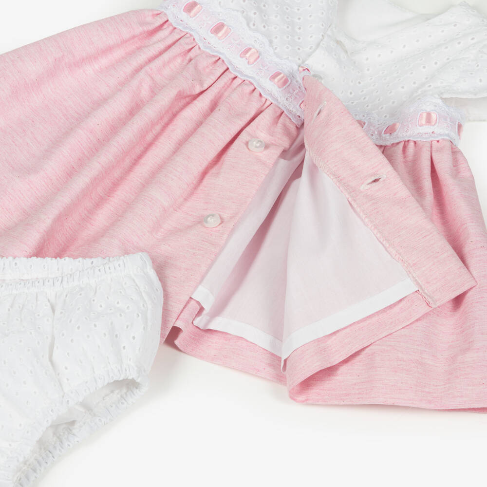 Miranda-Pink & White Embroidered Dress | Childrensalon Outlet