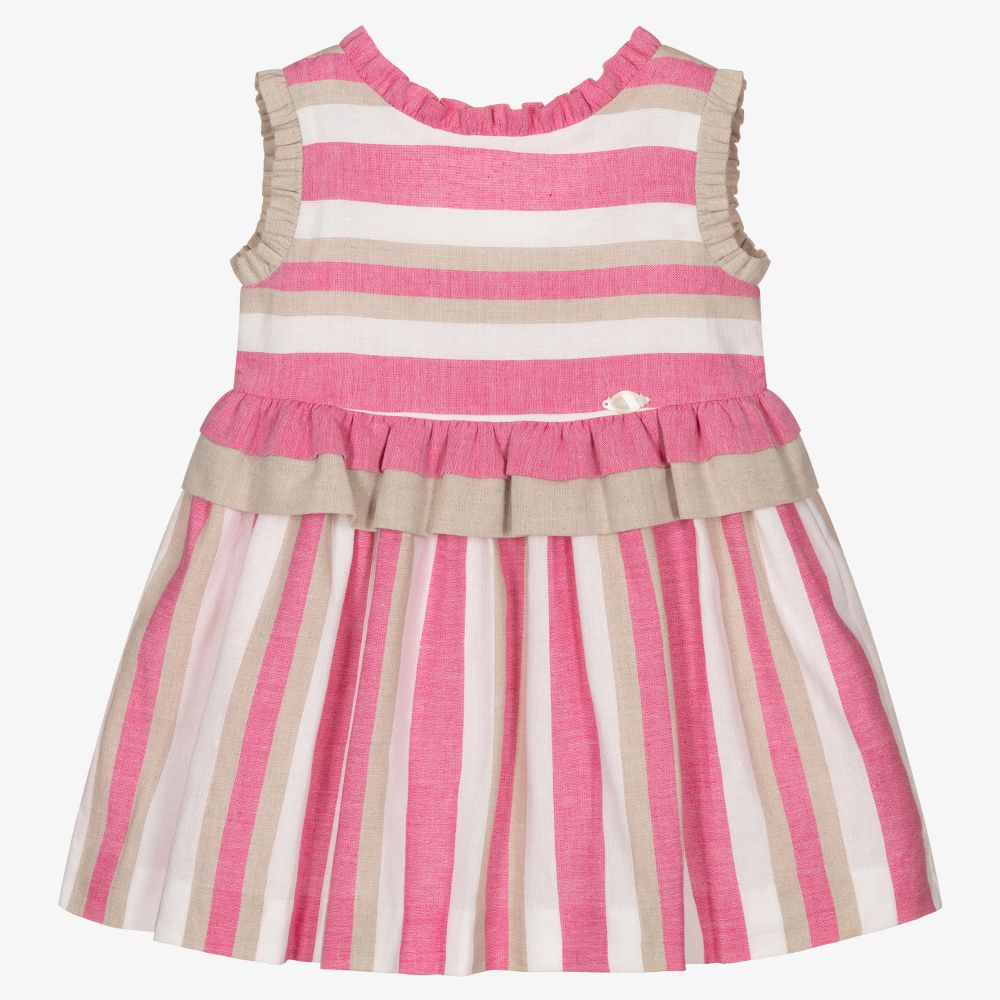 Miranda - Robe rayée rose et blanche | Childrensalon