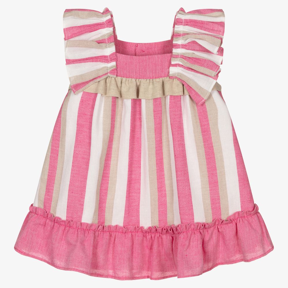 Miranda - Robe rose et blanche rayée  | Childrensalon