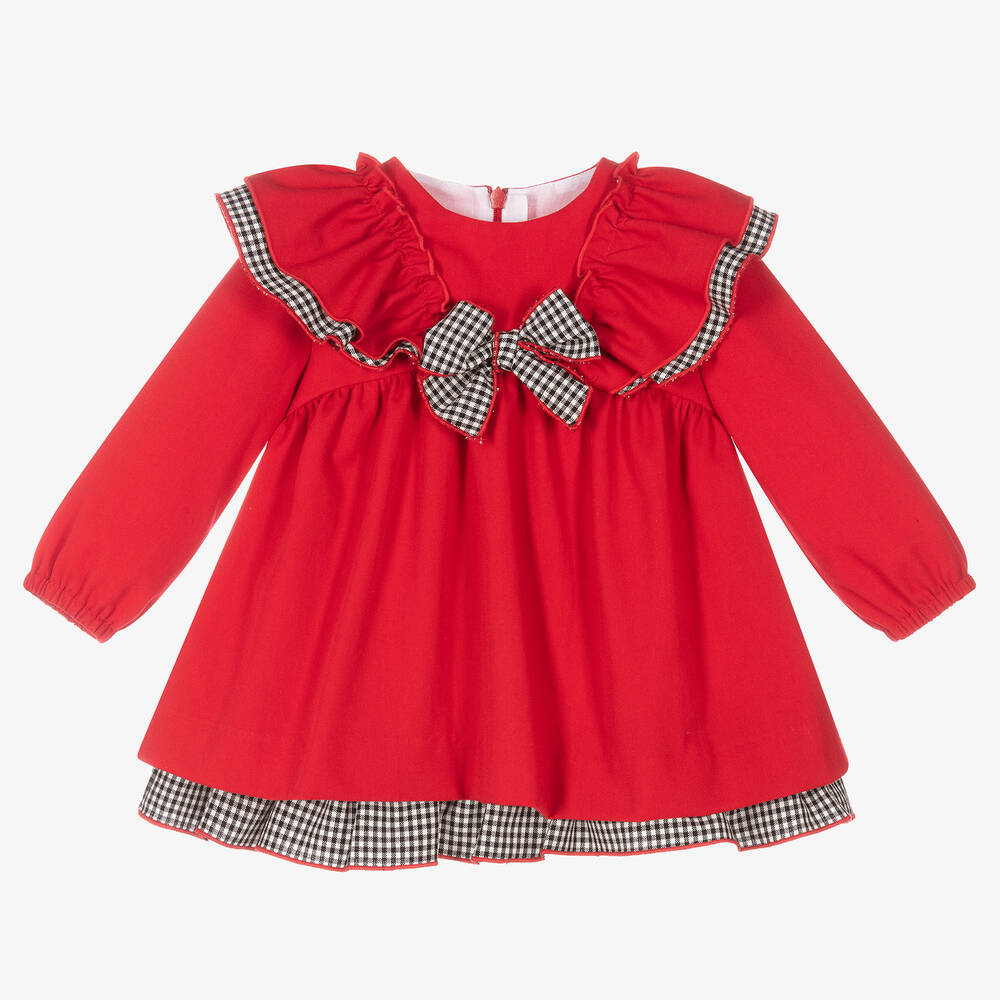 Miranda - Красное платье с оборкой в клетку для малышей | Childrensalon