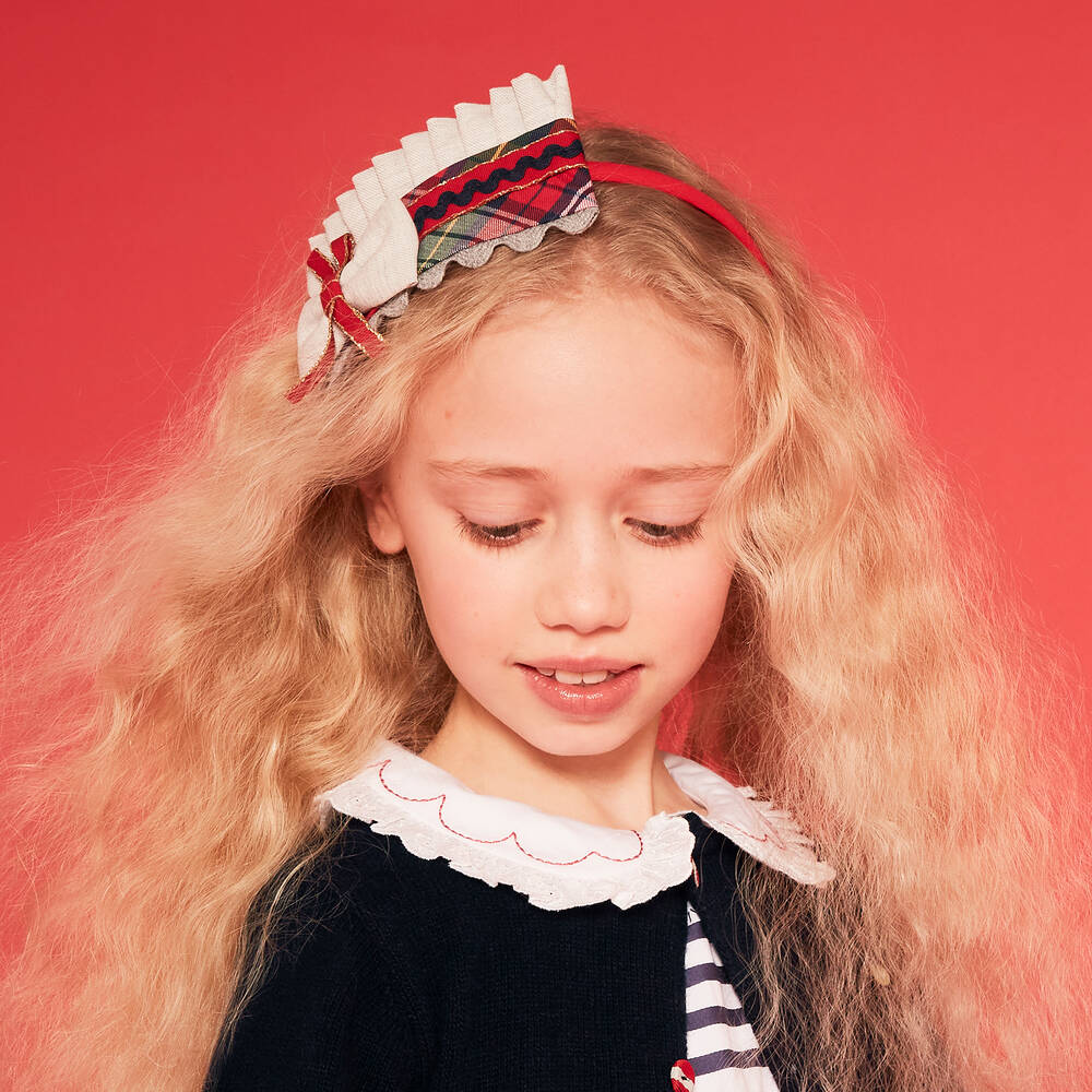 Miranda-طوق للشعر قطن كاروهات لون أحمر ورمادي للبنات | Childrensalon Outlet