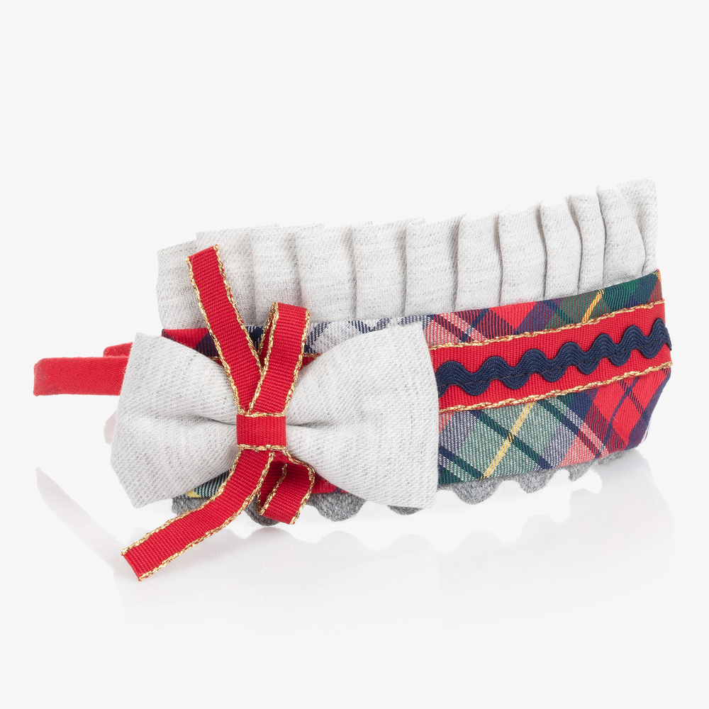 Miranda-طوق للشعر قطن كاروهات لون أحمر ورمادي للبنات | Childrensalon Outlet