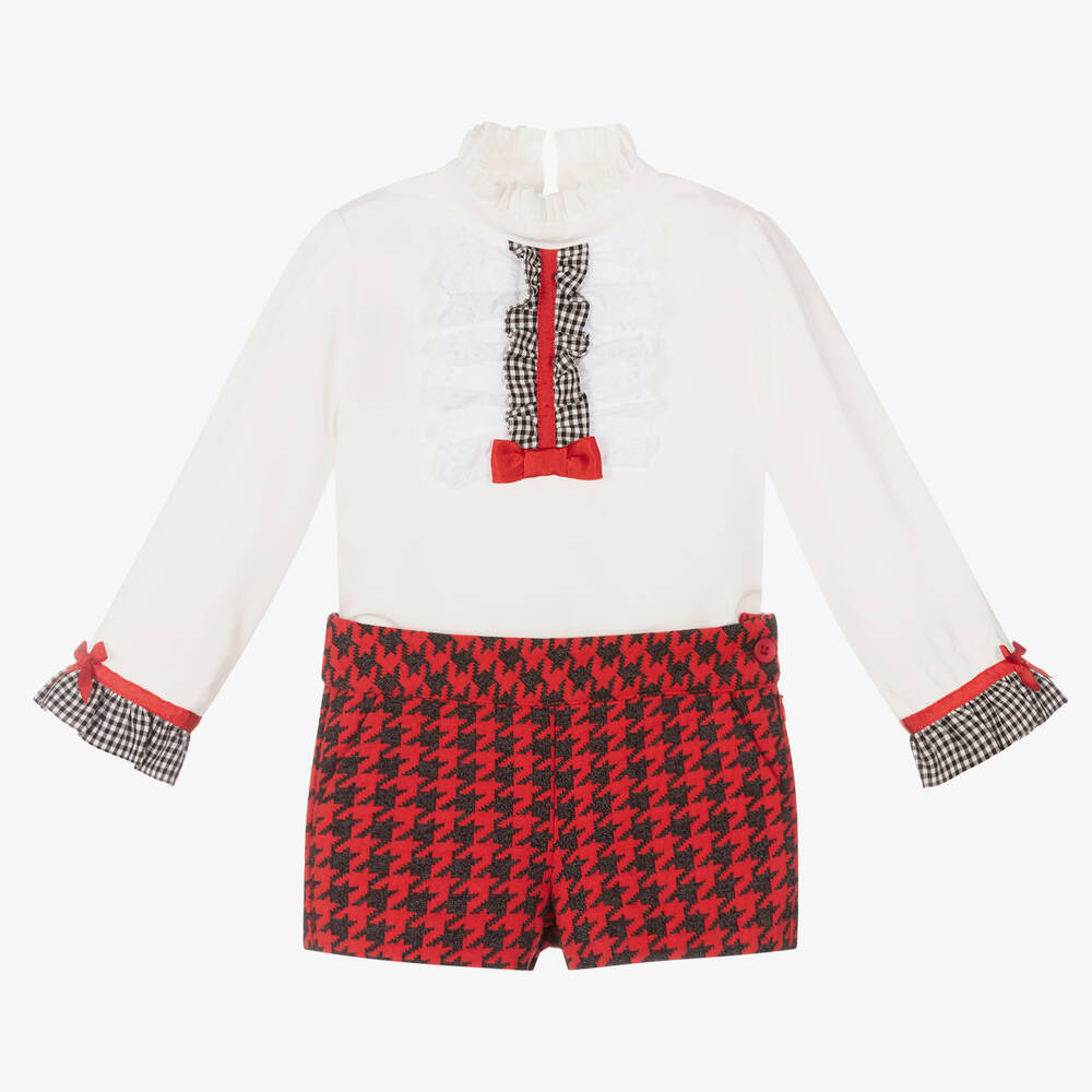 Miranda - Red Houndstooth Shorts Set | Childrensalon