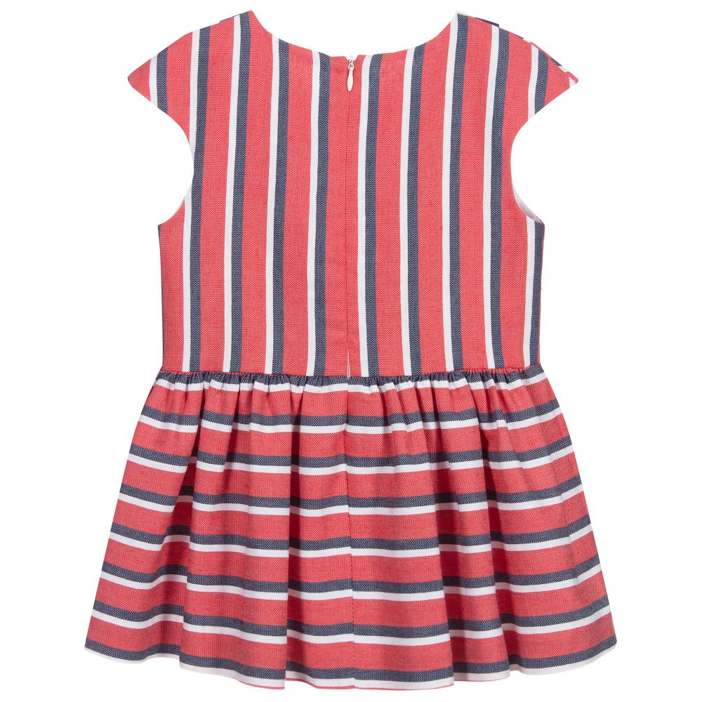 ميراندا-فستان قطن وكتان لون أحمر وأبيض وأزرق مخطط | Childrensalon Outlet