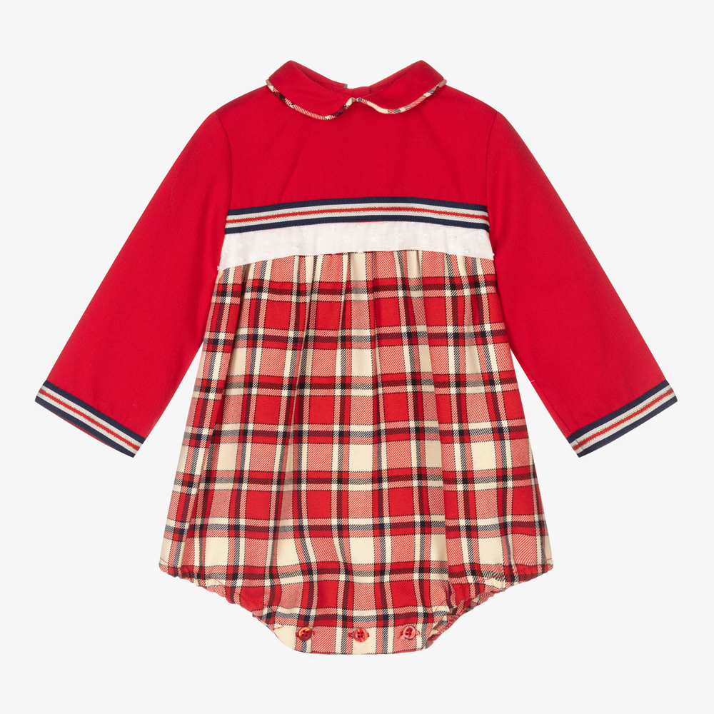 Miranda - Combi-short écossaise rouge Bébé  | Childrensalon