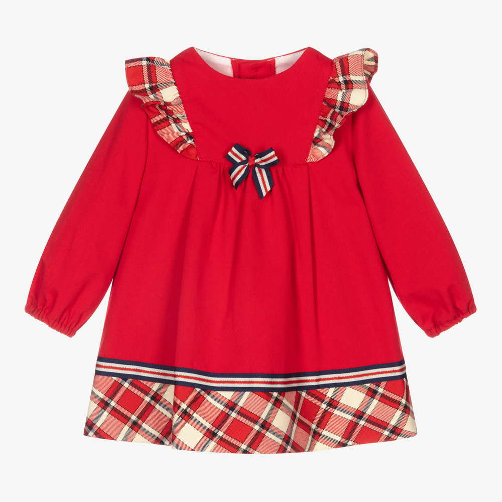 Miranda - Red Tartan Trim Baby Dress | Childrensalon