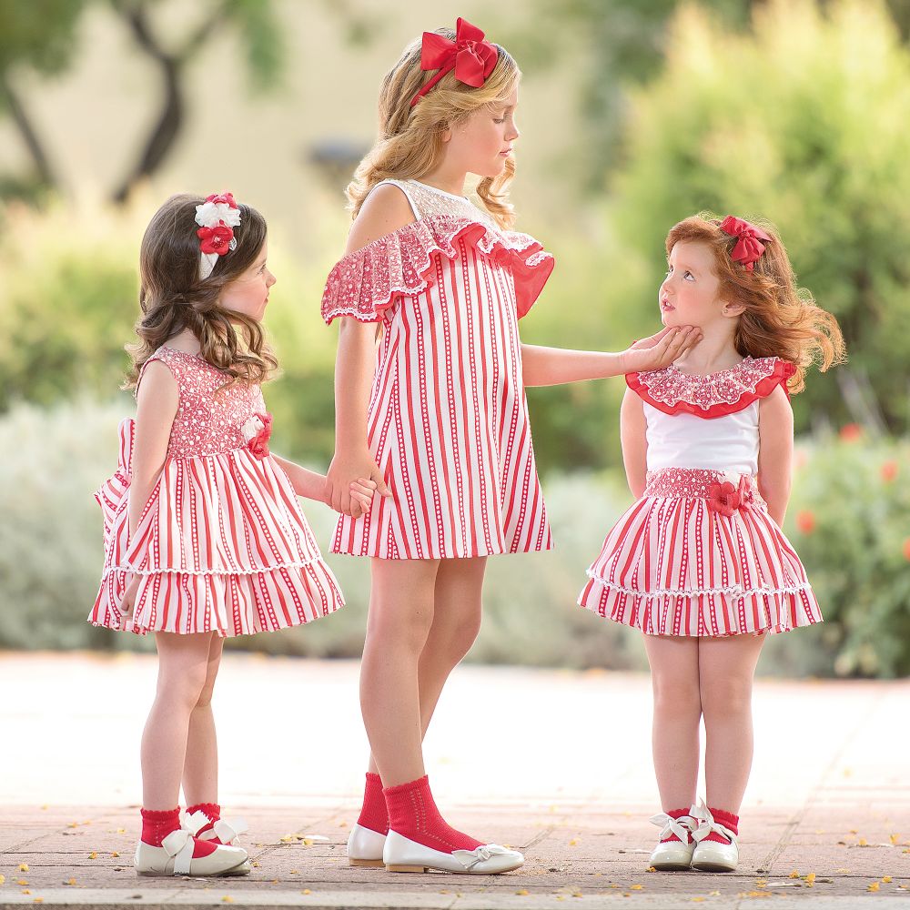 Red and white hotsell striped skirt outfit