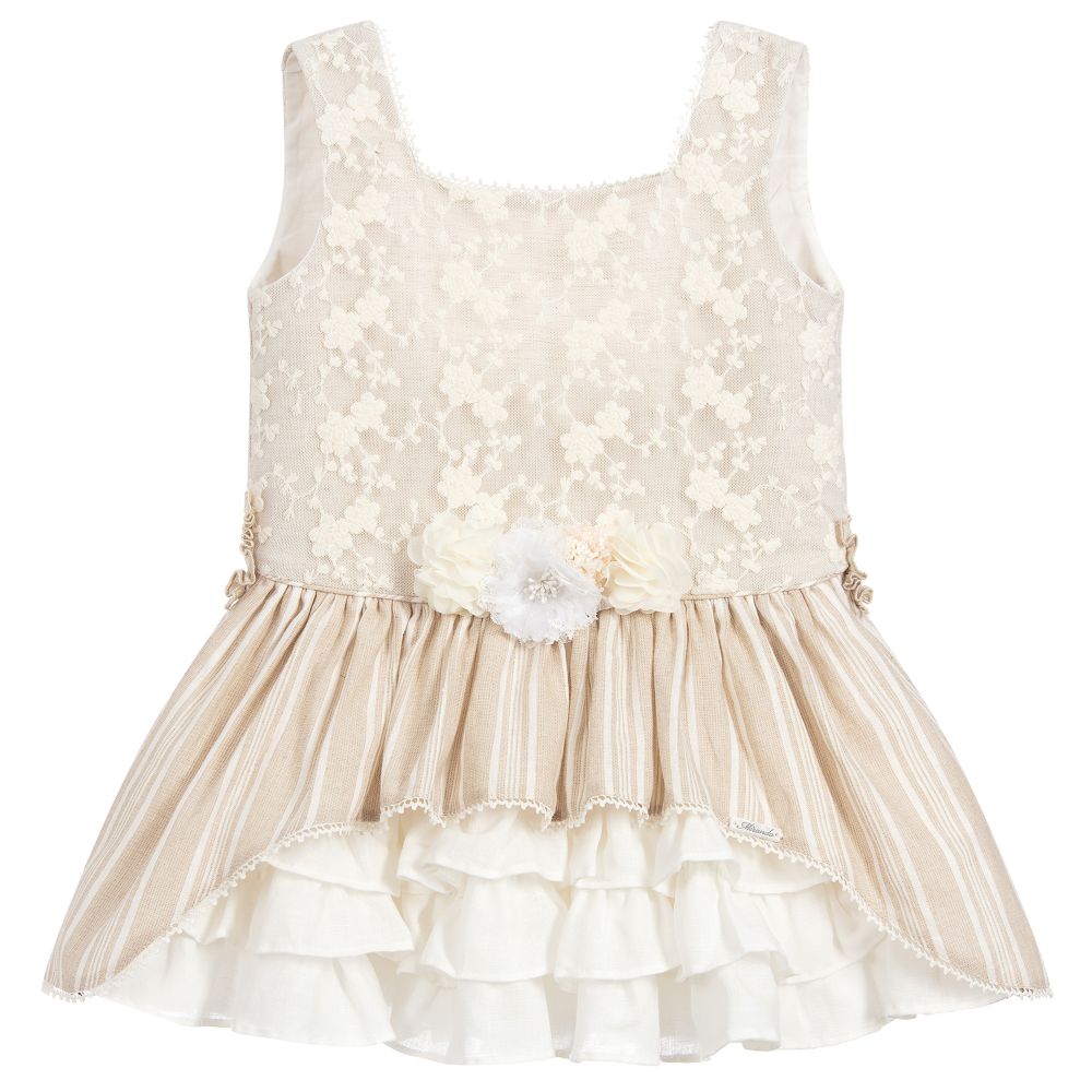 Miranda - Teen Beige Lace & Linen Dress | Childrensalon