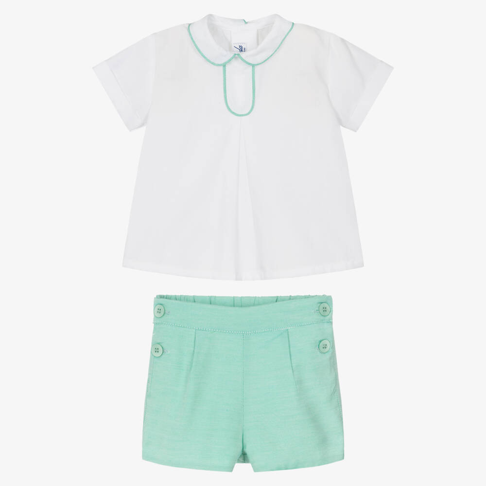 Miranda-White And Green Short Set | Childrensalon Outlet