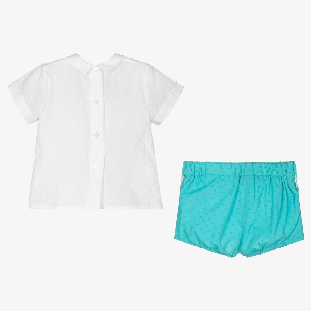 Miranda-Белый топ и бирюзовые шорты | Childrensalon Outlet