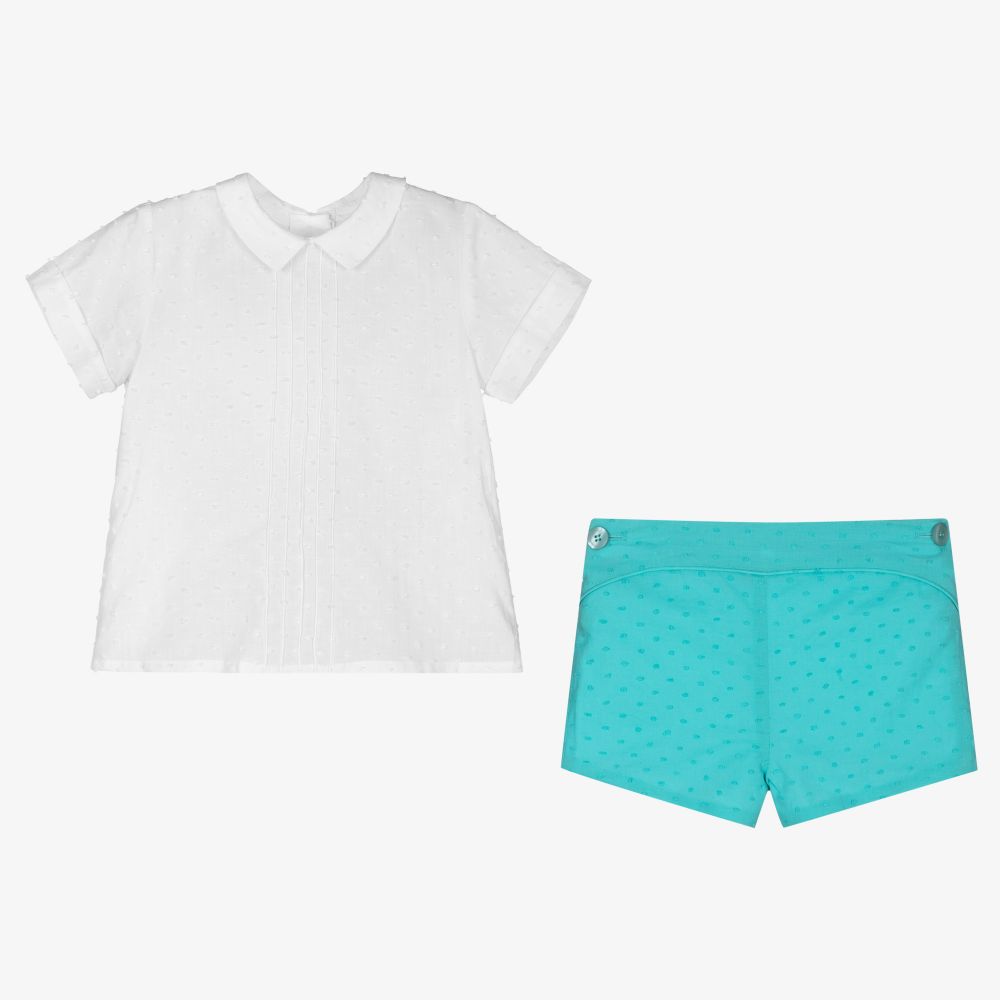 Miranda-Белый топ и бирюзовые шорты | Childrensalon Outlet