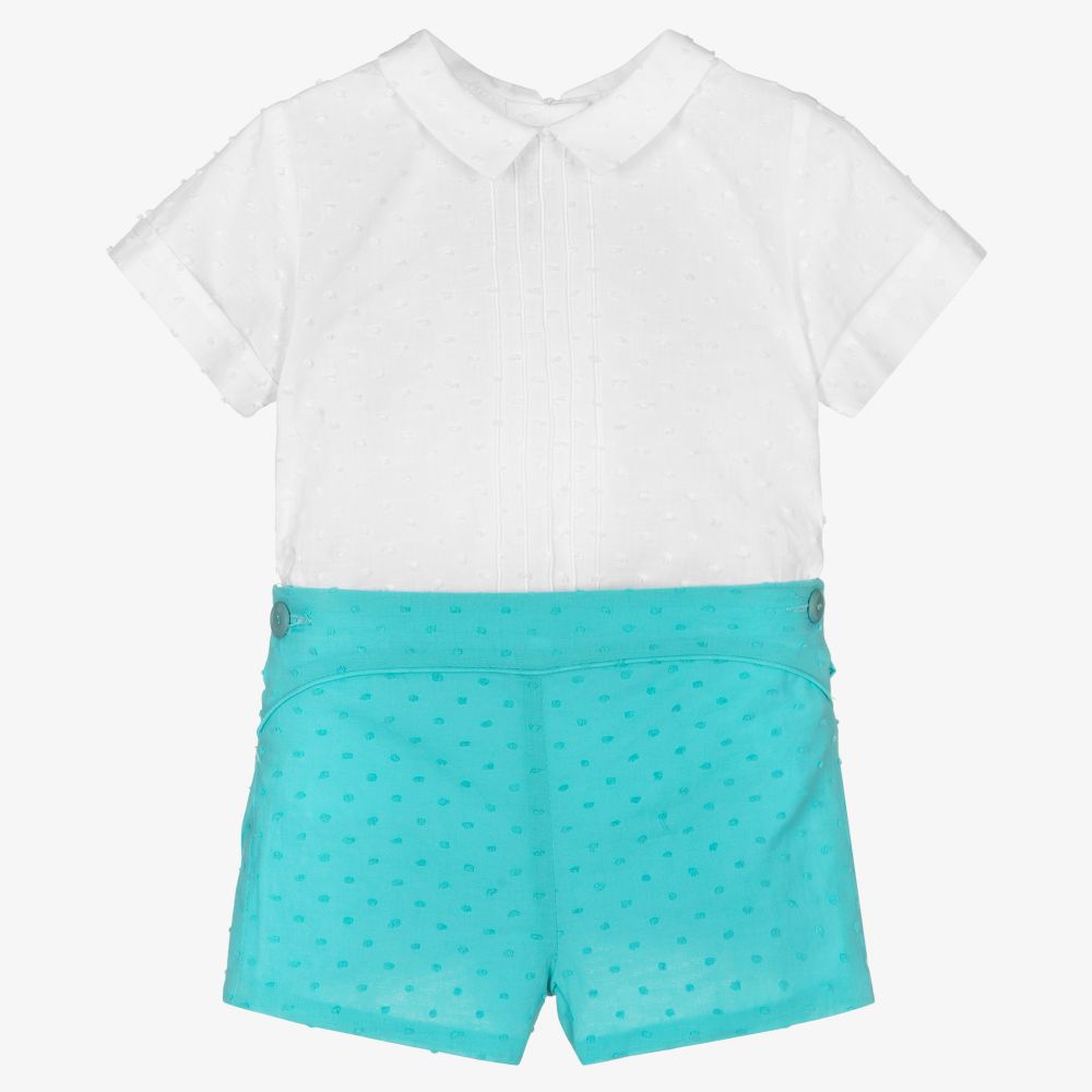 Miranda - White & Aqua Blue Shorts Set | Childrensalon
