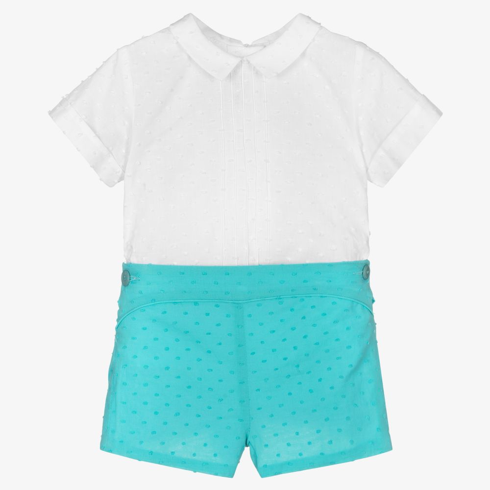 Miranda - Ensemble short blanc et bleu turquoise | Childrensalon