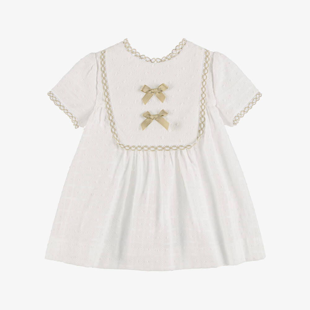 Miranda-White & Beige Cotton Dress | Childrensalon Outlet