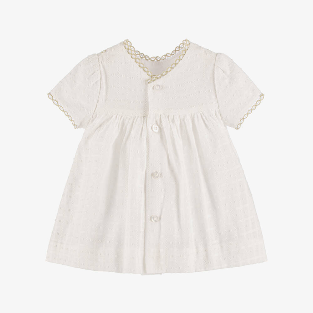 Miranda-White & Beige Cotton Dress | Childrensalon Outlet