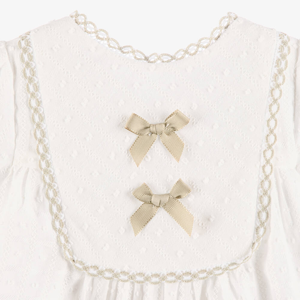 Miranda-White & Beige Cotton Dress | Childrensalon Outlet