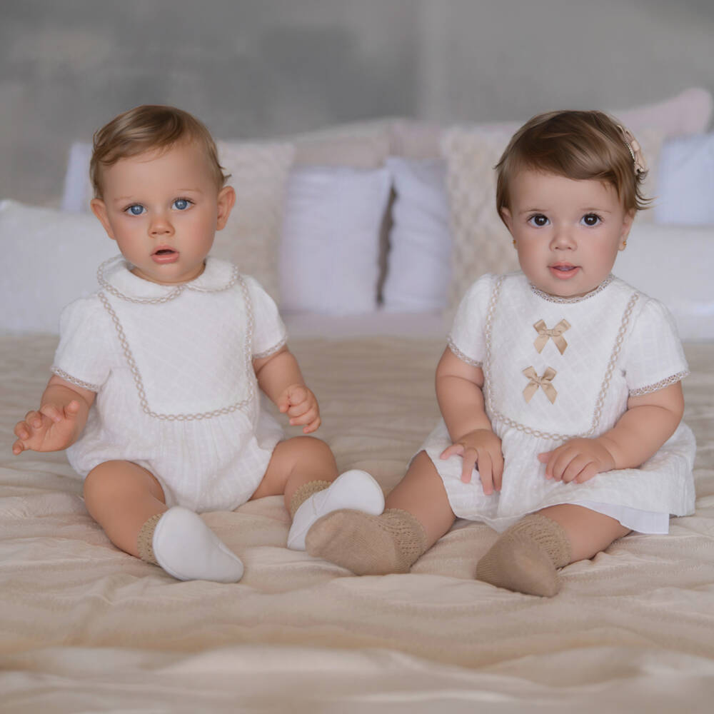 Miranda-White & Beige Cotton Dress | Childrensalon Outlet