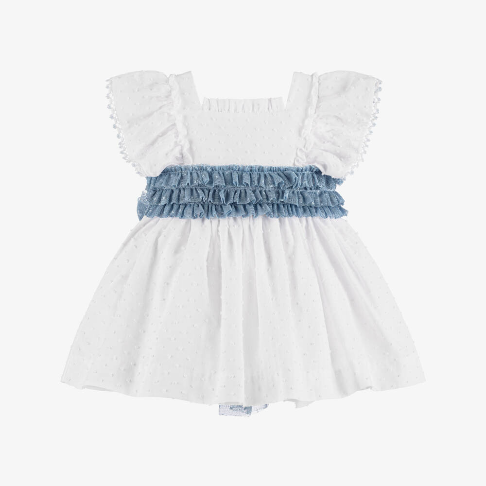 Miranda-White & Blue Belt Cotton Dress | Childrensalon Outlet