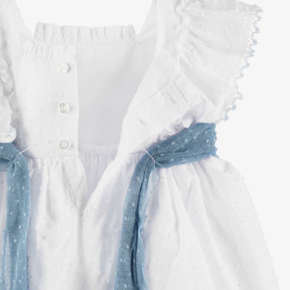 Miranda-White & Blue Belt Cotton Dress | Childrensalon Outlet