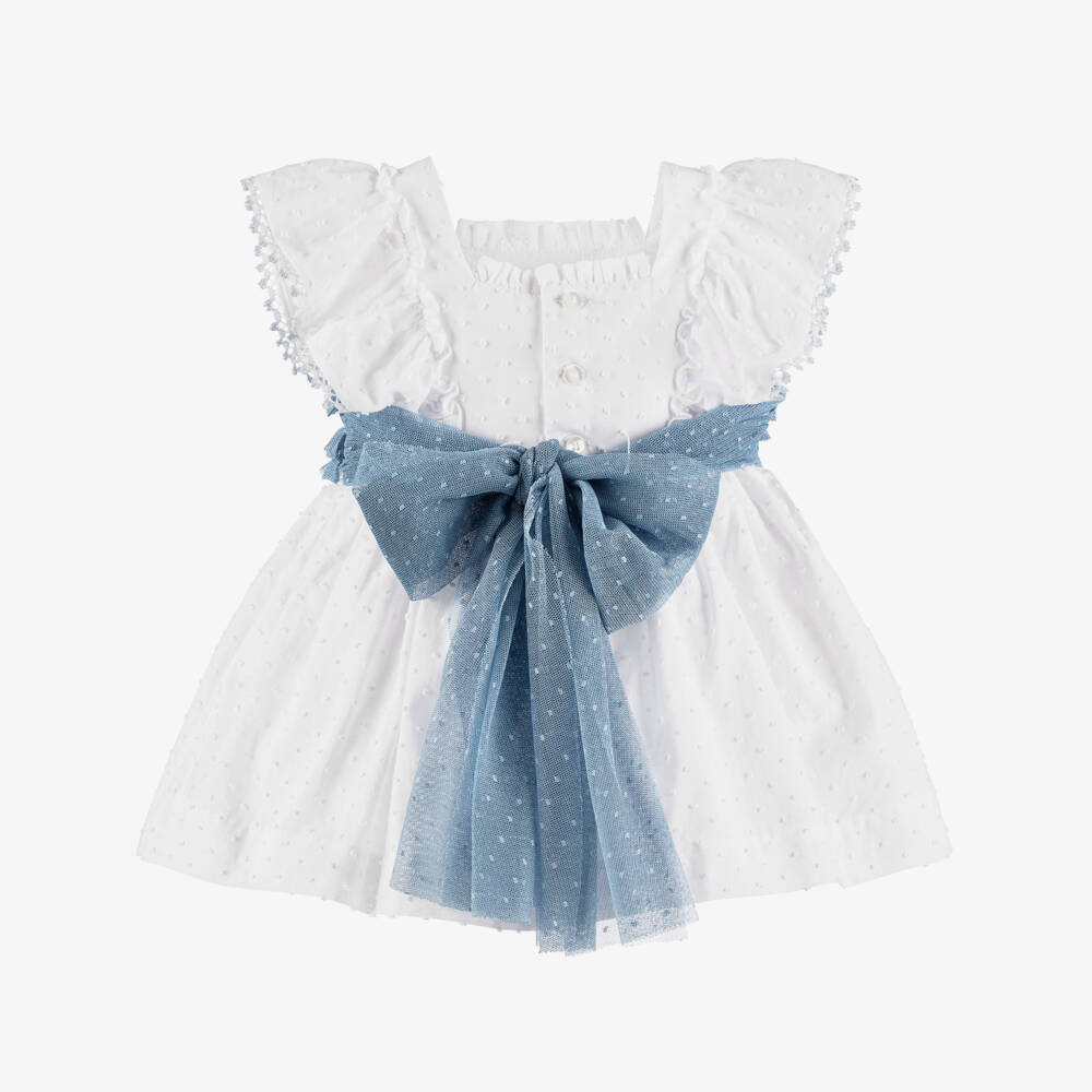 Miranda-White & Blue Belt Cotton Dress | Childrensalon Outlet