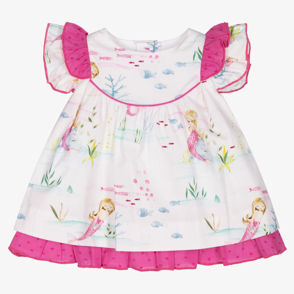 Miranda - طقم فستان قطن بوبلين لون أبيض وزهري | Childrensalon