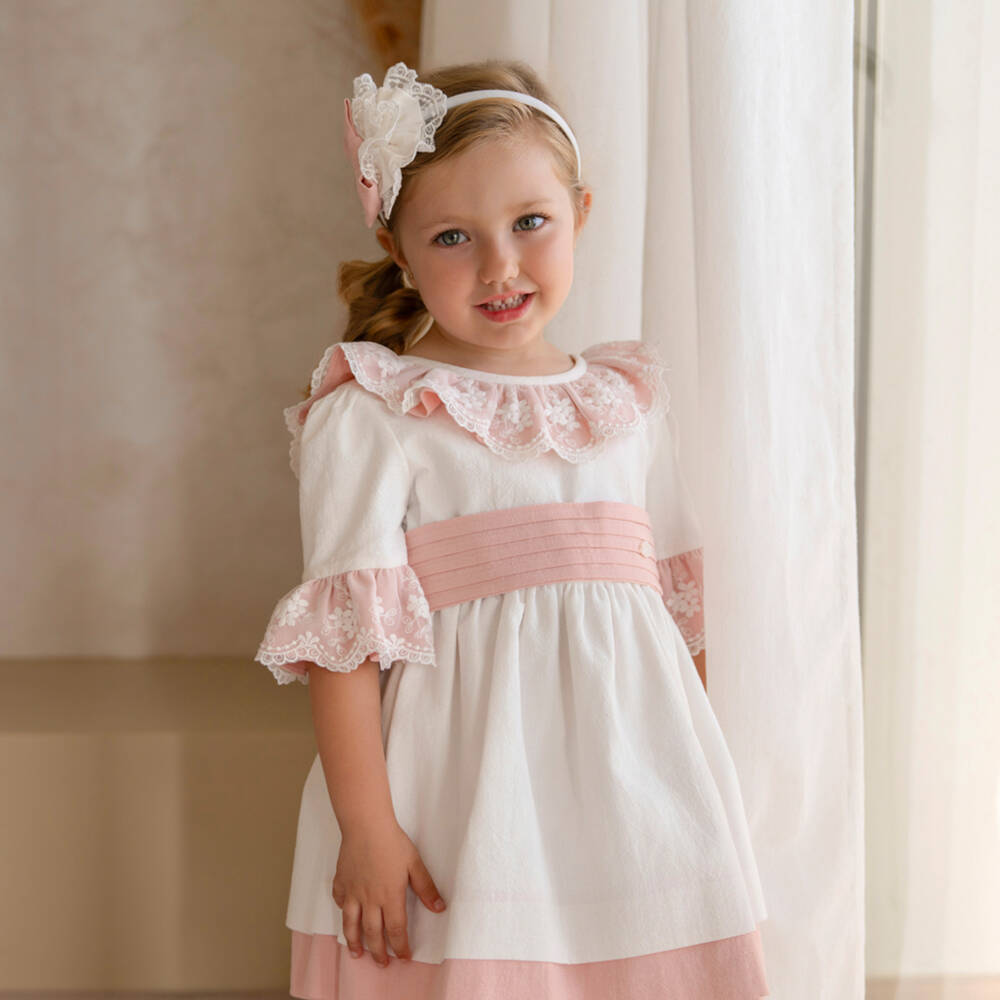 Miranda-White & Pink Ruffles Dress | Childrensalon Outlet