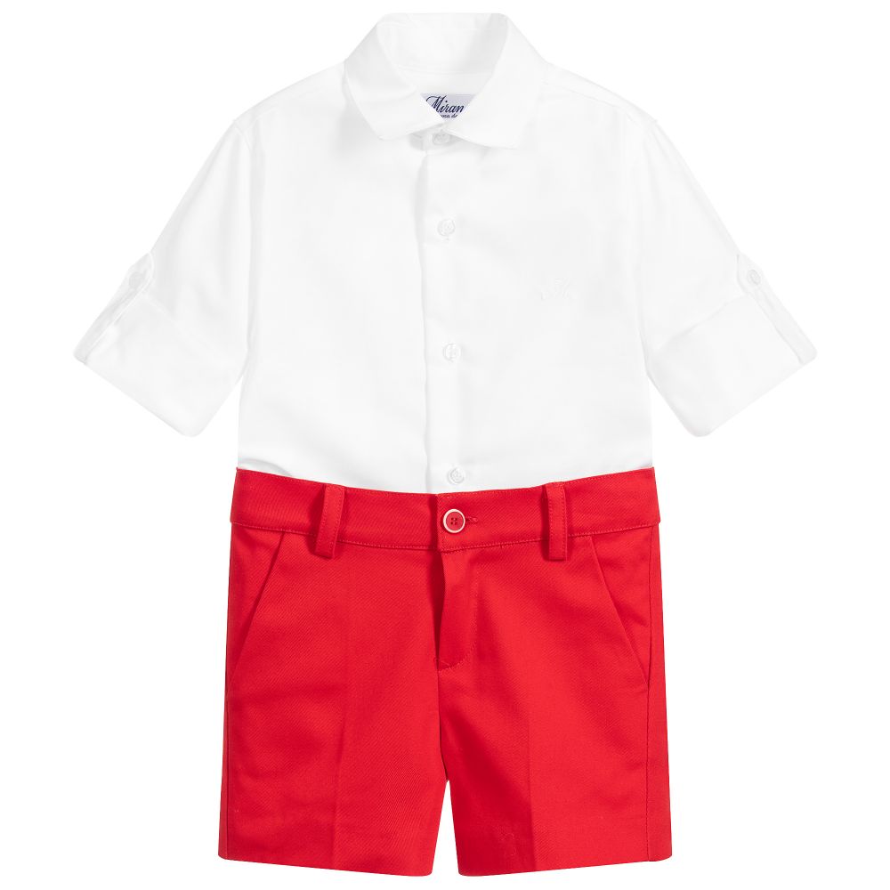 Miranda - شورت وقميص مزيج قطن لون أبيض وأحمر للأولاد | Childrensalon