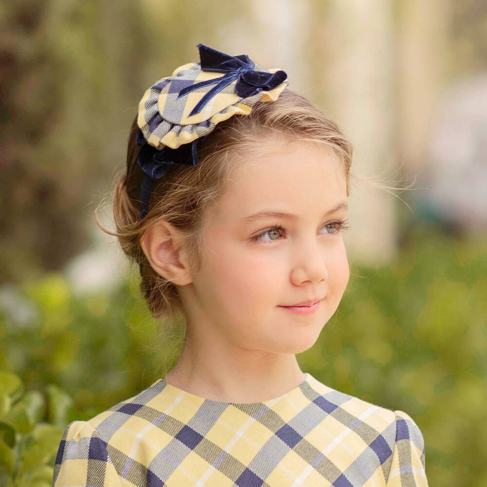 Miranda-Yellow & Blue Check Hairband | Childrensalon Outlet