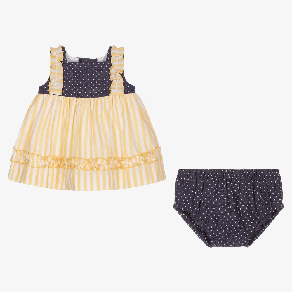 Miranda-Yellow & Blue Cotton Dress Set | Childrensalon Outlet