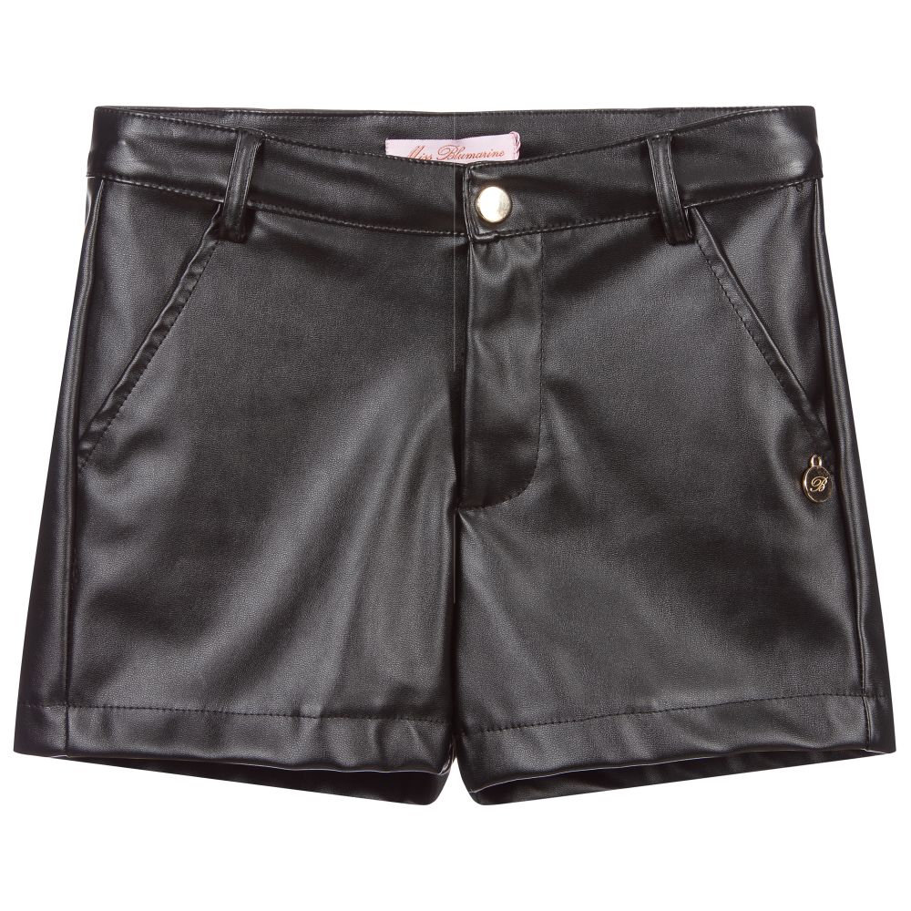 Miss Blumarine - Black Faux Leather Shorts | Childrensalon