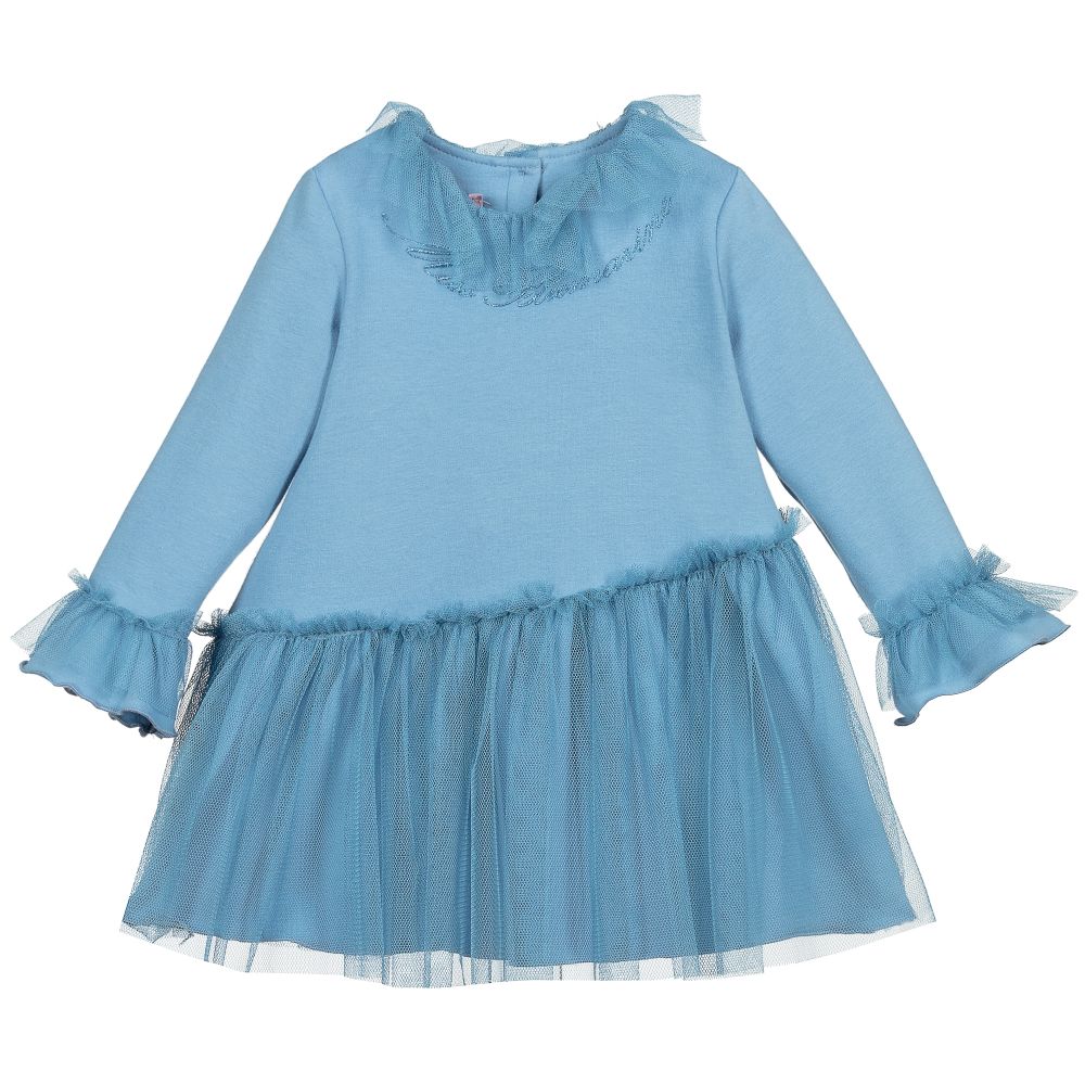 Miss Blumarine - Blue Jersey & Tulle Dress | Childrensalon