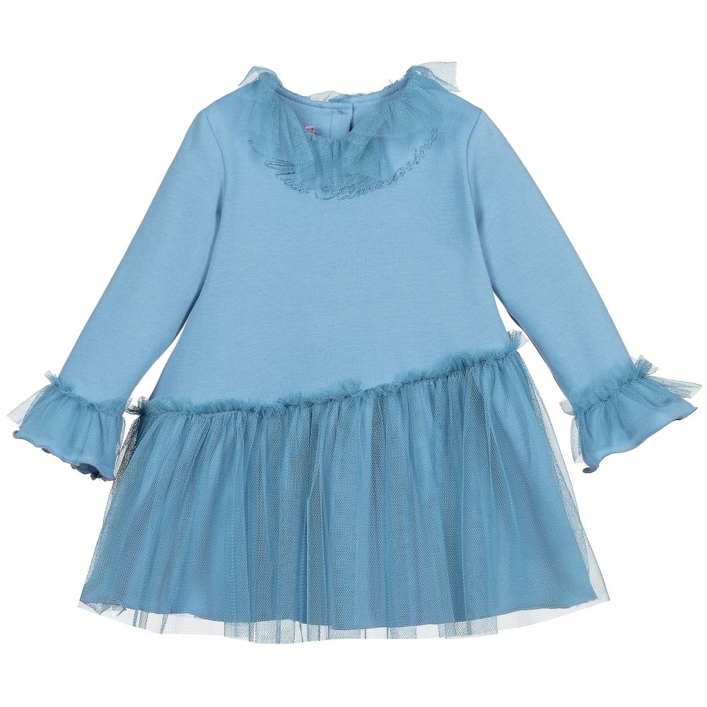 Miss Blumarine-Blue Jersey & Tulle Dress | Childrensalon Outlet