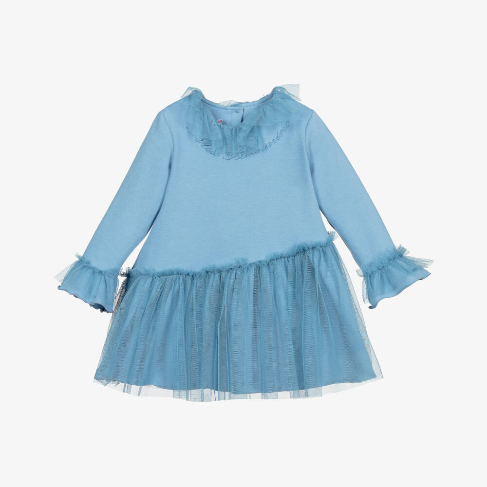 Miss Blumarine-Blue Jersey & Tulle Dress | Childrensalon Outlet
