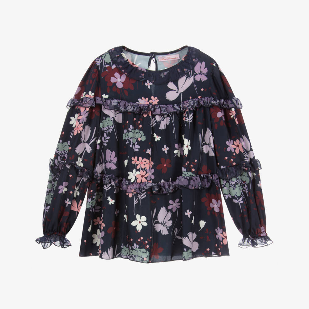 Miss Blumarine-بلوز لون كحلي بطبعة ورود | Childrensalon Outlet
