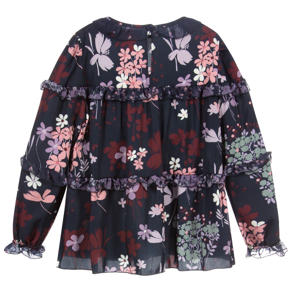 Miss Blumarine-Girls Blue Floral Blouse | Childrensalon Outlet