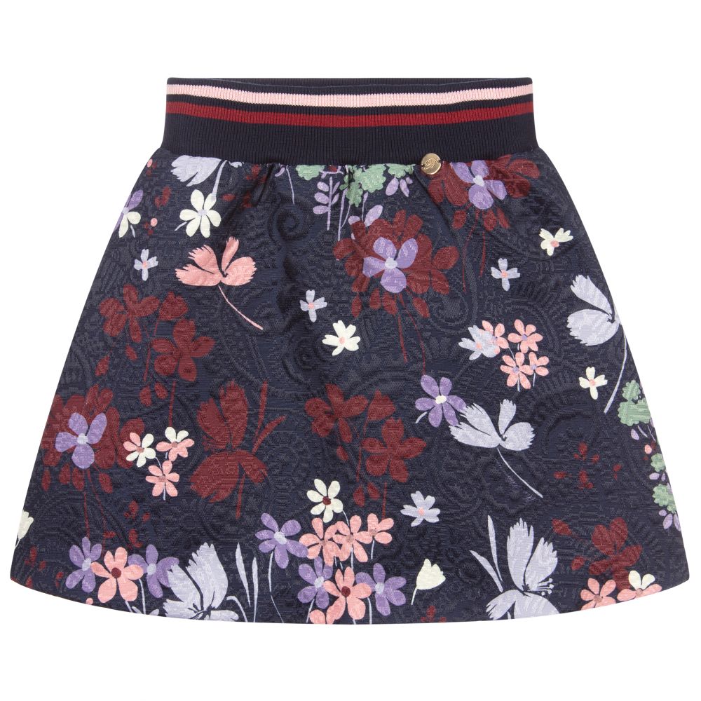 Miss Blumarine - Girls Navy Blue Floral Skirt | Childrensalon